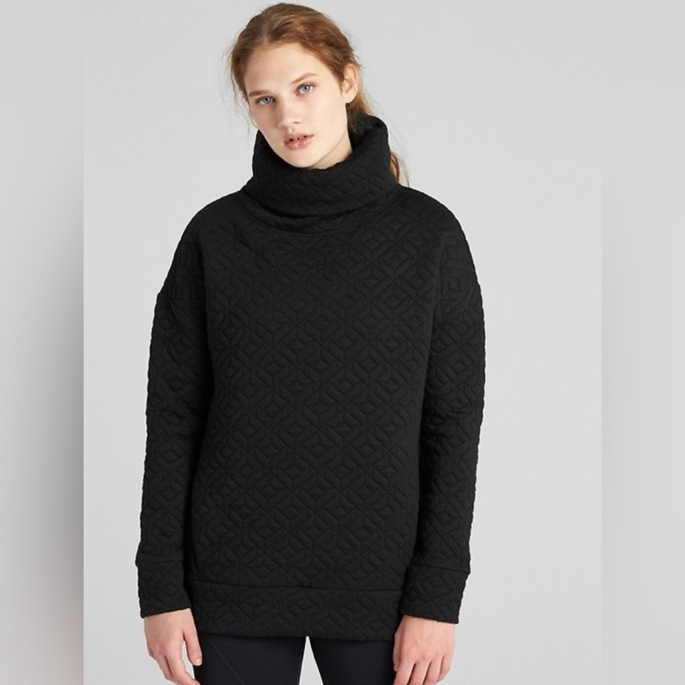 NWT Gap GapFit Black Jacquard Knit Funnel Neck Pullover Sweatshirt